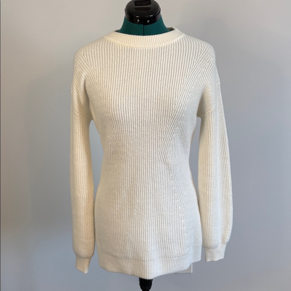 RW&CO. Ivory White Ribbed Knit Long Sweater